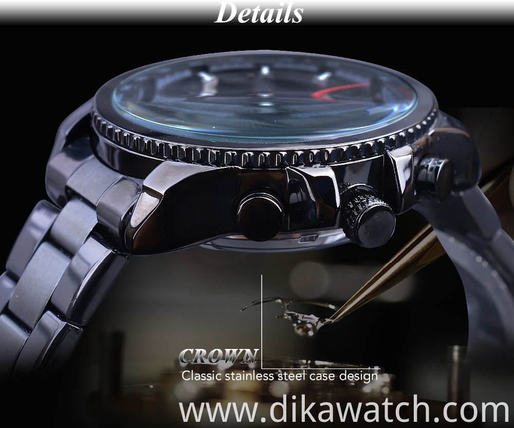 Top Brand Luxury Forsining Watch Three Dial Calendar Display Black Stainless Steel Men Automatic Wrist Watch Military Sport